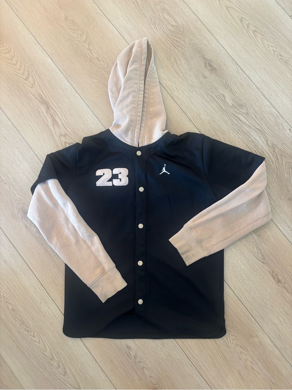 Nike Black and Light Beige Kids Hooded Snap-Front Sweatshirt with 23